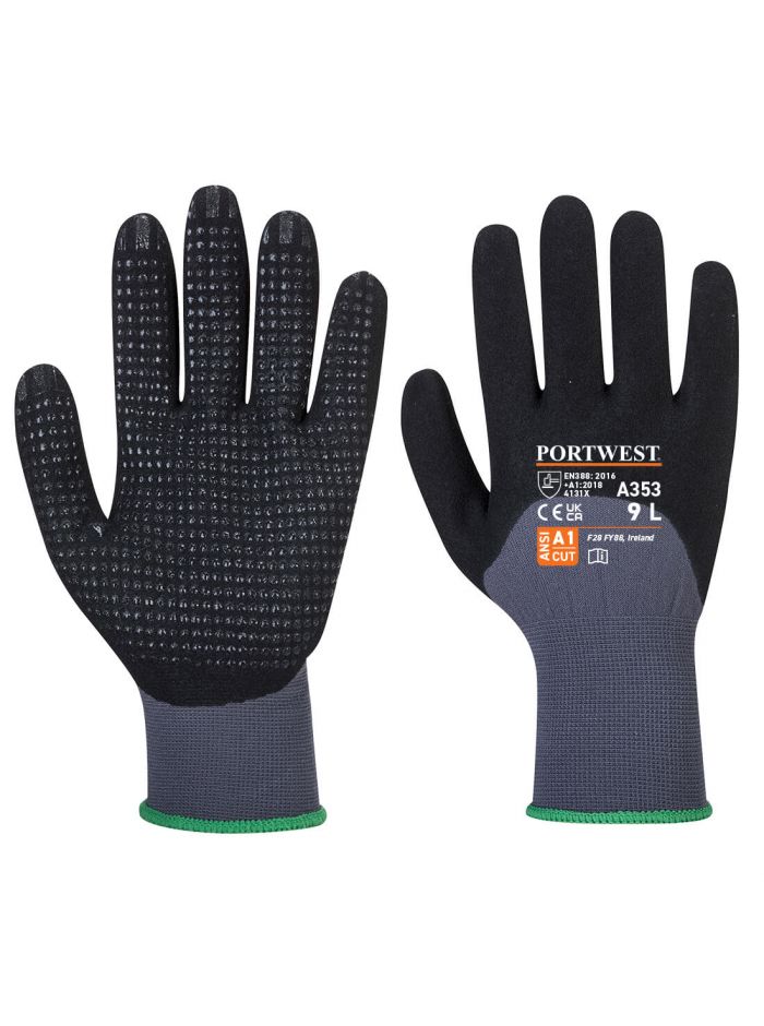 Grip 15 Nitrile Sandy 3/4 Palm Dotted Glove, L, R, Grey/Black