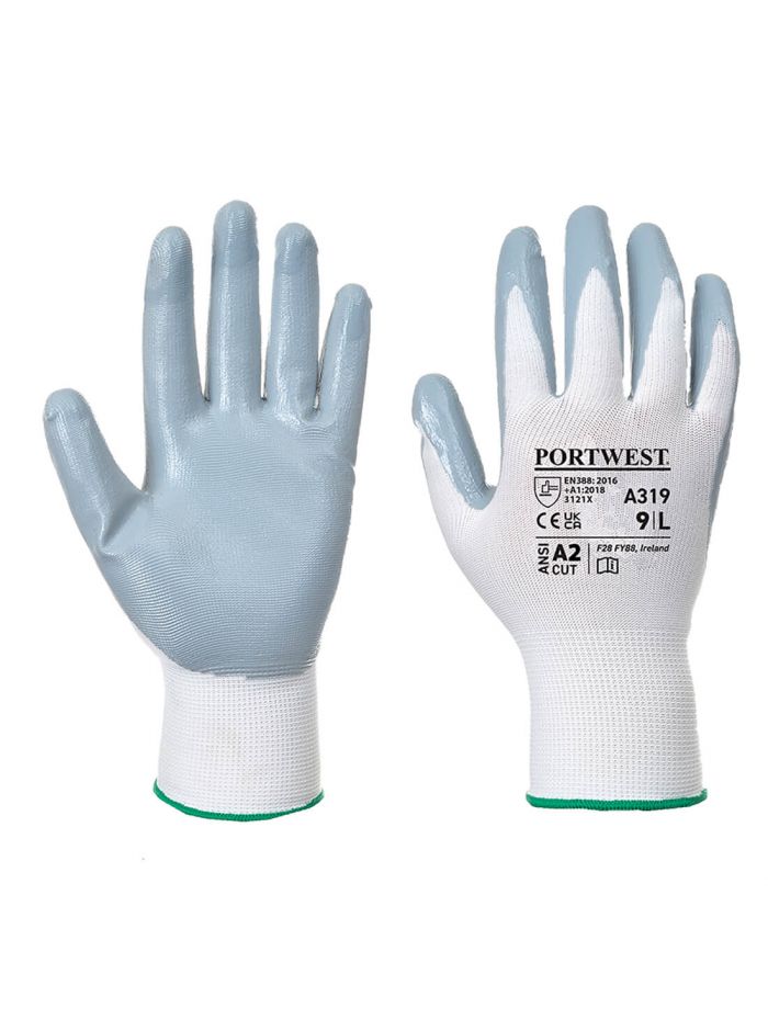 Flexo Grip Nitrile Glove (Retail Pack), M, W, Grey/White