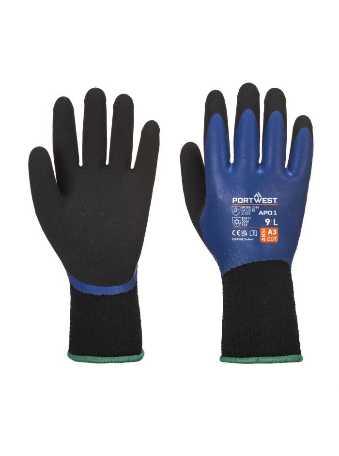 Cold 13 Latex Aqua Glove, L, R, Blue/Black