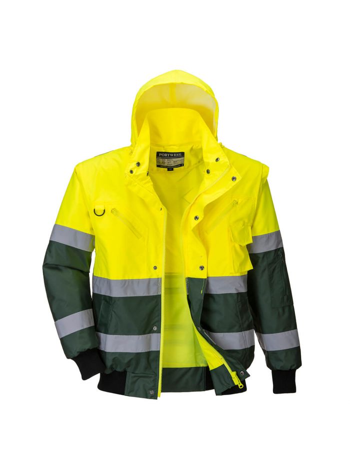 Hi-Vis 3-in-1 X Back Contrast Bomber Jacket , L, R, Yellow/Green