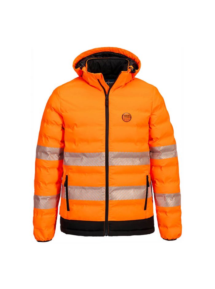 Hi-Vis Ultrasonic Heated Tunnel Jacket, L, R, Orange/Black