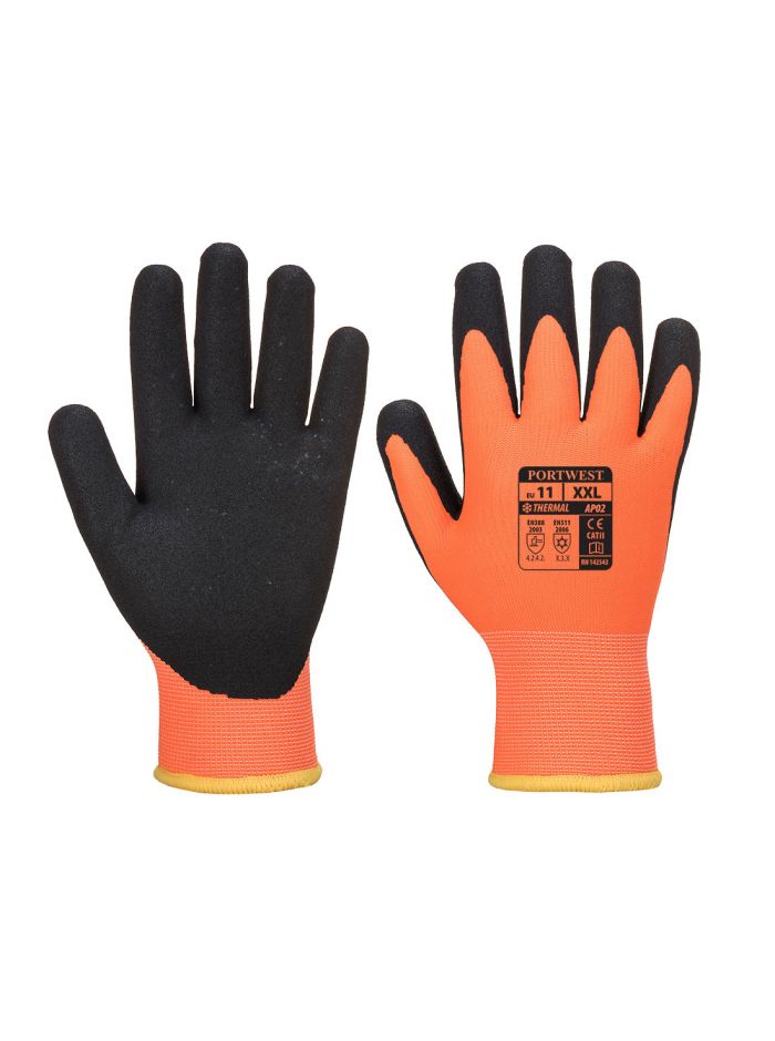 Cold 10 Nitrile Sandy Liquid Repellent Glove, L, R, Orange/Black