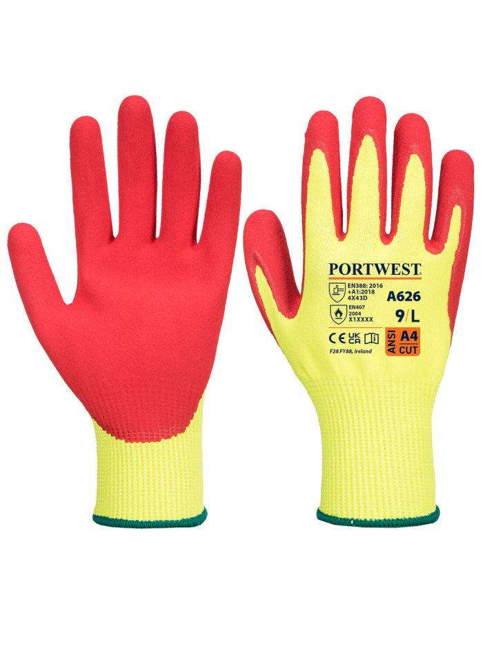 Vis-Tex Cut D13 Nitrile Glove, L, R, Yellow/Red