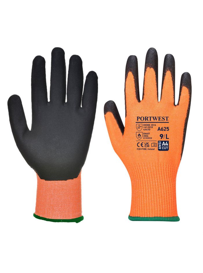 Cut D13 PU Viz-Tex Glove, L, R, Orange/Black