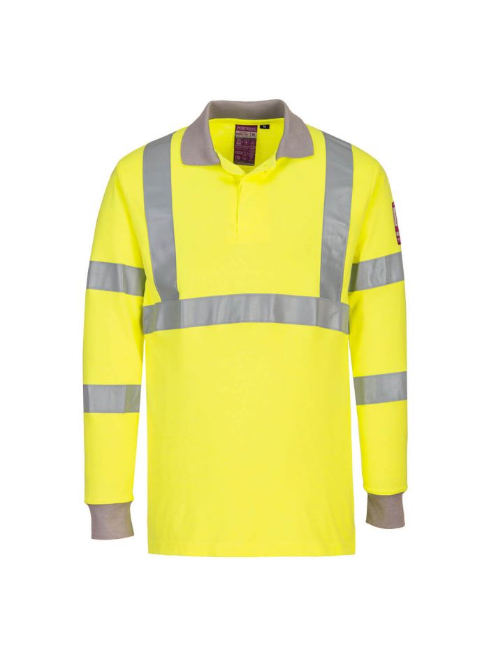 Modaflame Knit Hi-Vis FR Long Sleeve Polo Shirt, 4XL, R, Yellow