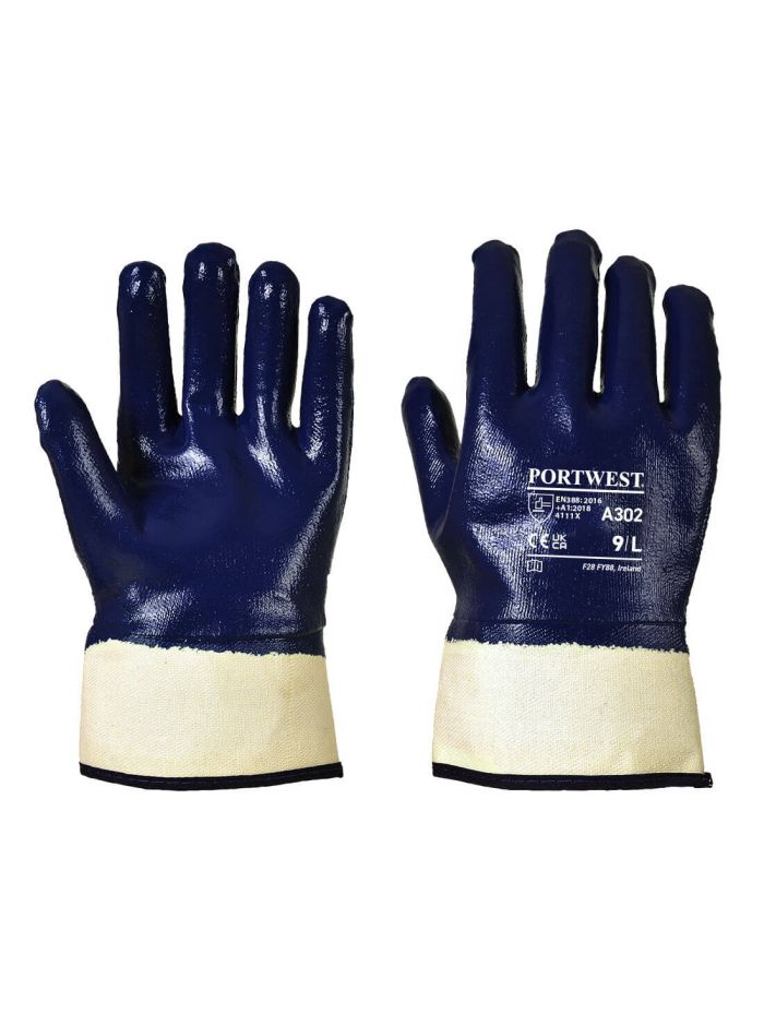 Grip Nitrile Fully Dipped Safety Cuff, L, R, Navy